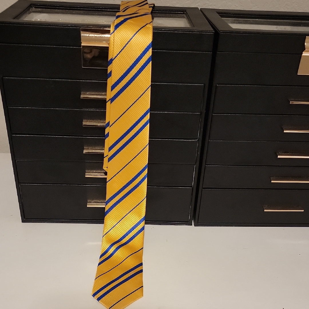 Yellow And Blue Silk Striped Necktie